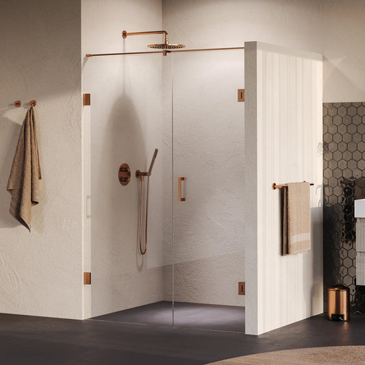 BRAUER Void nisdeur 2-delig helder glas omkeerbaar met draaideur 70 aan muur PVD koper