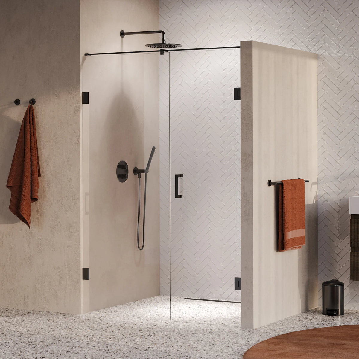 BRAUER Void nisdeur 2-delig helder glas omkeerbaar met draaideur 70 aan muur PVD gunmetal