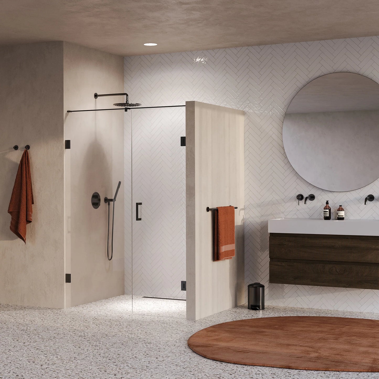 BRAUER Void nisdeur 2-delig helder glas omkeerbaar met draaideur 70 aan muur PVD gunmetal