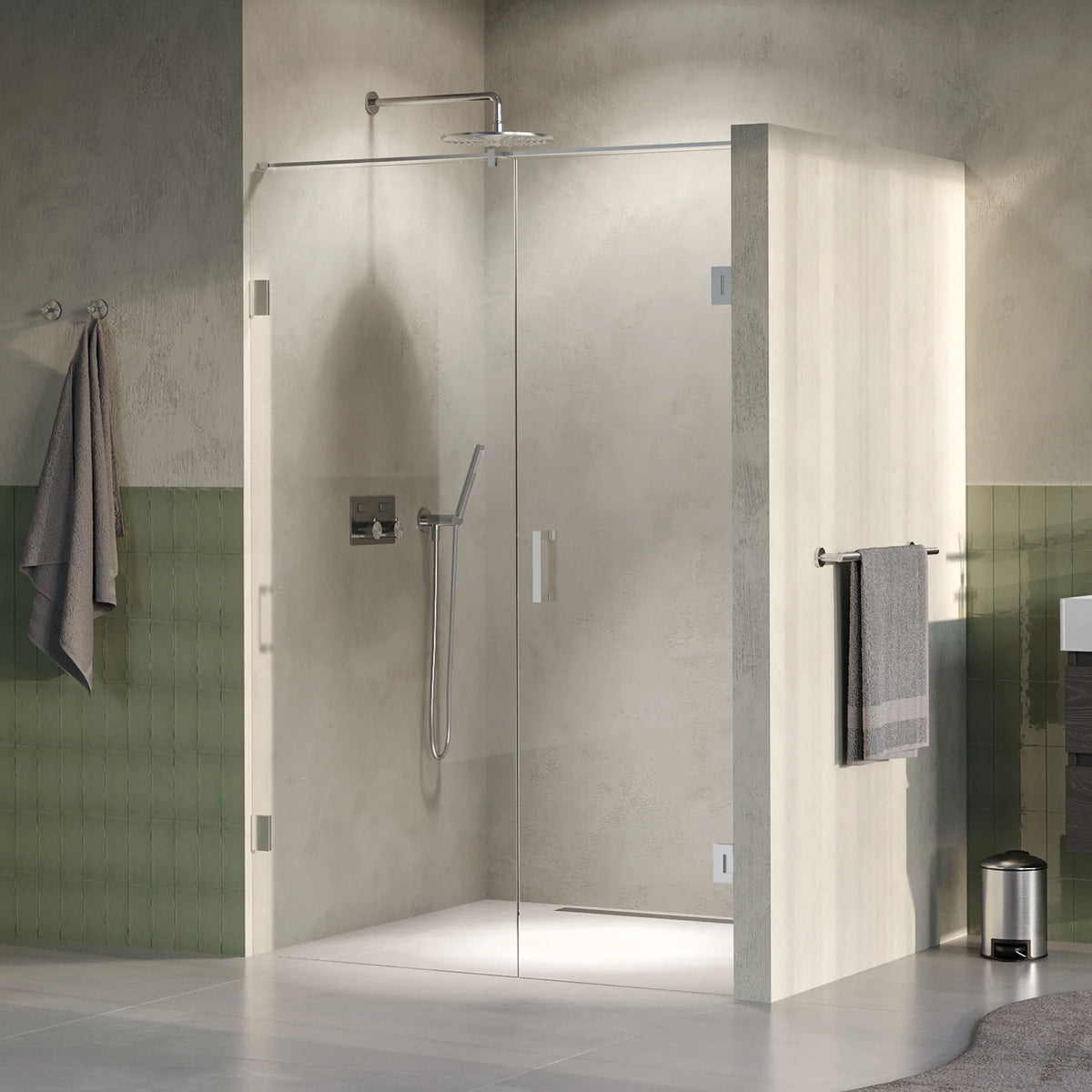 BRAUER Void nisdeur 2-delig helder glas omkeerbaar met draaideur 70 aan muur PVD RVS-kleurig