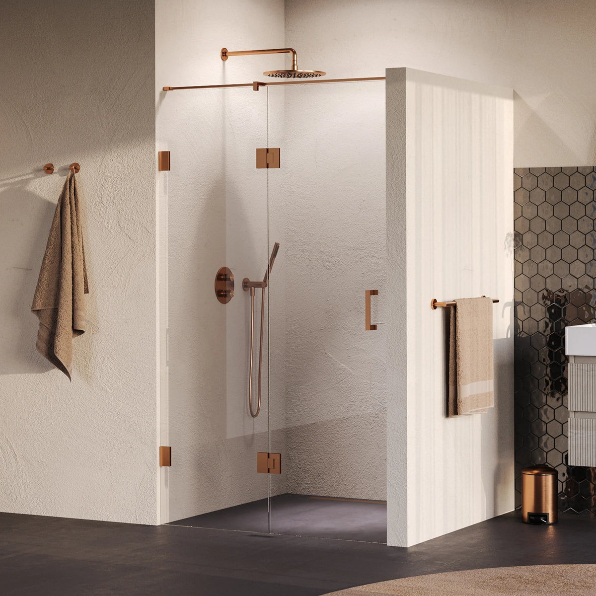 BRAUER Void nisdeur 2-delig helder glas omkeerbaar met draaideur 60 aan glas PVD koper