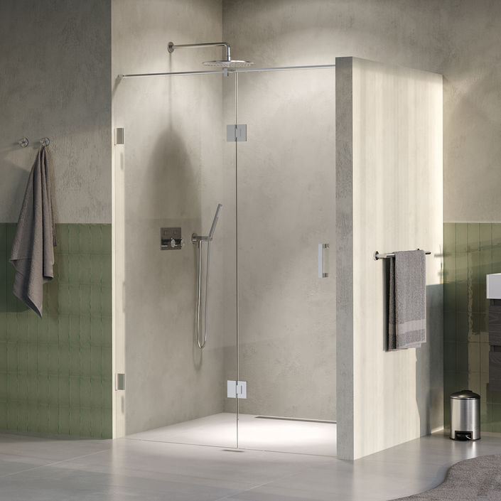 BRAUER Void nisdeur 2-delig helder glas omkeerbaar met draaideur 70 aan glas PVD RVS-kleurig
