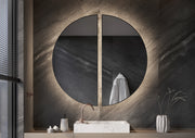 Maatwerkspiegel 2 halve cirkels mat wit frame incl. indirecte verlichting rondom 800H mm x 400B mm direct geschakeld