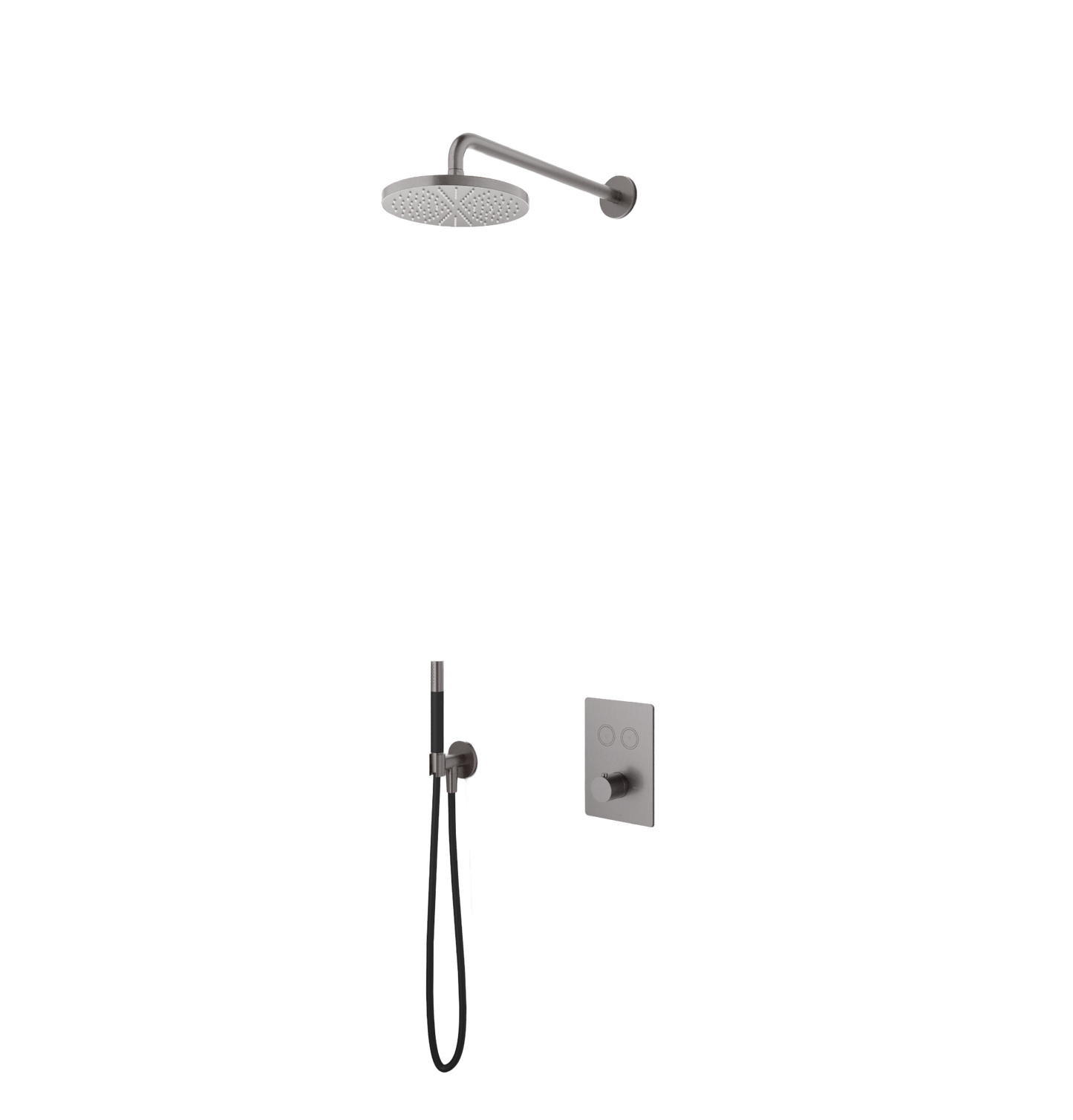 Hotbath Cobber IBS23 inbouw doucheset - geborsteld nikkel - met staafhanddouche - 30cm hoofddouche - met plafondbuis 30cm - wandsteun met uitlaat