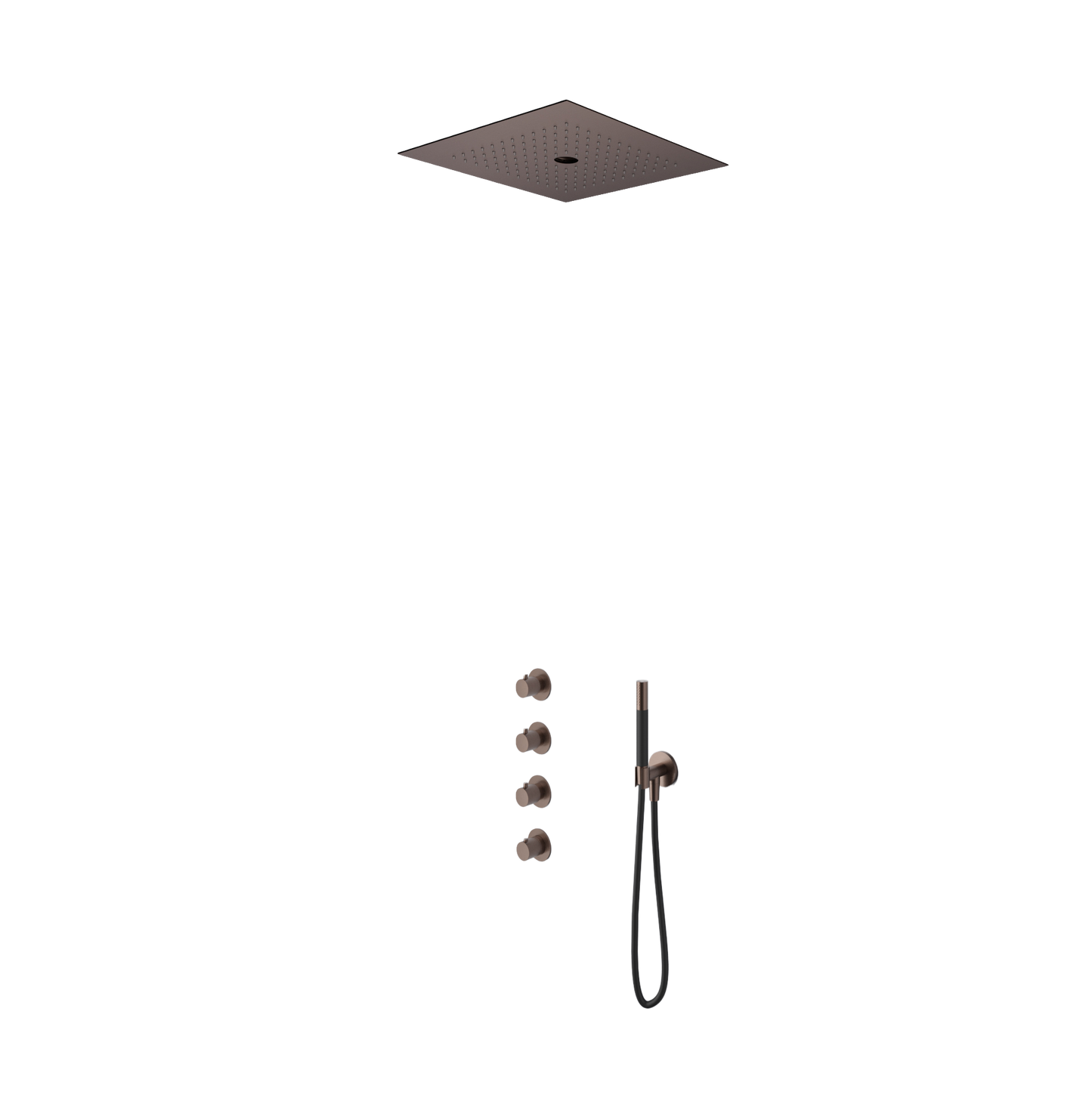 Hotbath Cobber IBS27 thermostatische douche InBouwSet - 3 stopkranen - staafhanddouche - vierkante hoofddouche 38cm - Geborsteld Nikkel