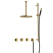 Hotbath Cobber IBS70 Inbouw Doucheset – 2 stopkranen, 30 cm plafondbuis, 30 cm hoofddouche en glijstang - Geborsteld Messing