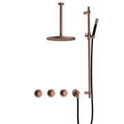 Hotbath Cobber IBS70 Inbouw Doucheset – 2 stopkranen, 30 cm plafondbuis, 30 cm hoofddouche en glijstang - Geborsteld Koper PVD