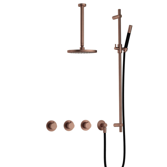 Hotbath Cobber IBS70 Inbouw Doucheset – 2 stopkranen, 30 cm plafondbuis en glijstang - Geborsteld Koper PVD