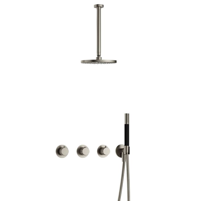 Hotbath Cobber X IBSX70 inbouw doucheset - staafhanddouche - 20cm hoofddouche - 30cm plafondbuis - wandhouder - geborsteld nikkel