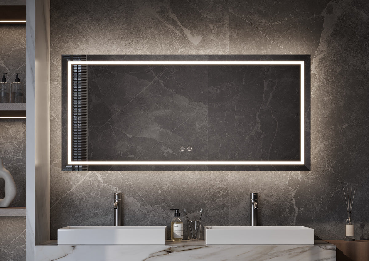 Fade spiegel 800x700 mm met directe en indirecte verlichting rondom incl. verwarming & dimbare touch