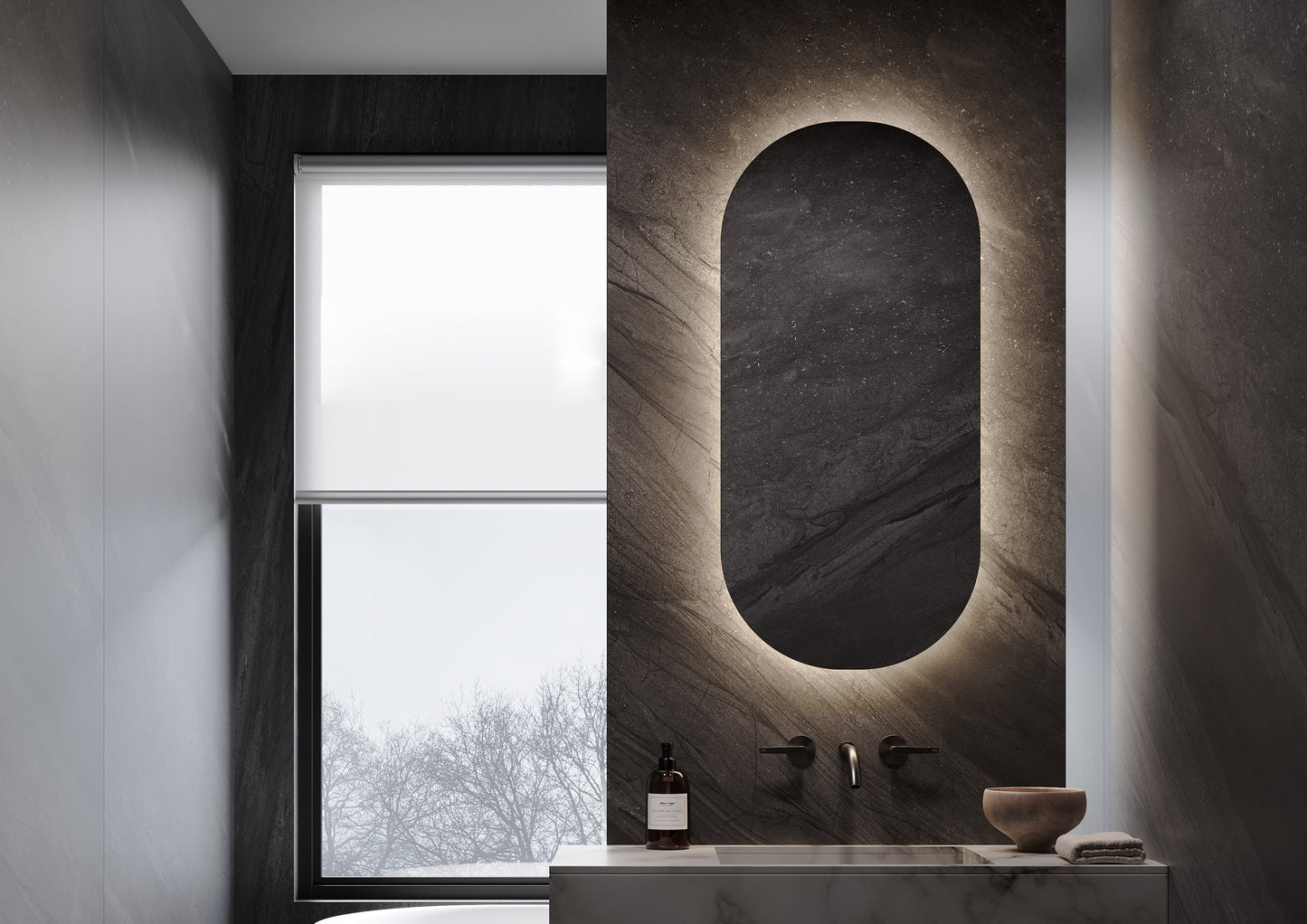 New oval maatwerkspiegel 400x800 mm met indirecte verlichting rondom