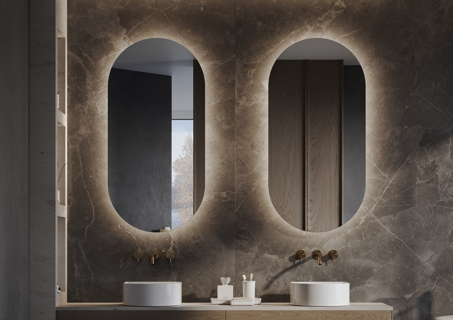 Ovale spiegel 450x900 mm met indirecte verlichting rondom incl. verwarming & dimbare sensor