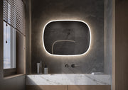 Organische design spiegel , met directe/indirecte verlichting rondom, met spiegelverwarming & dimbare sensor - diverse afmetingen