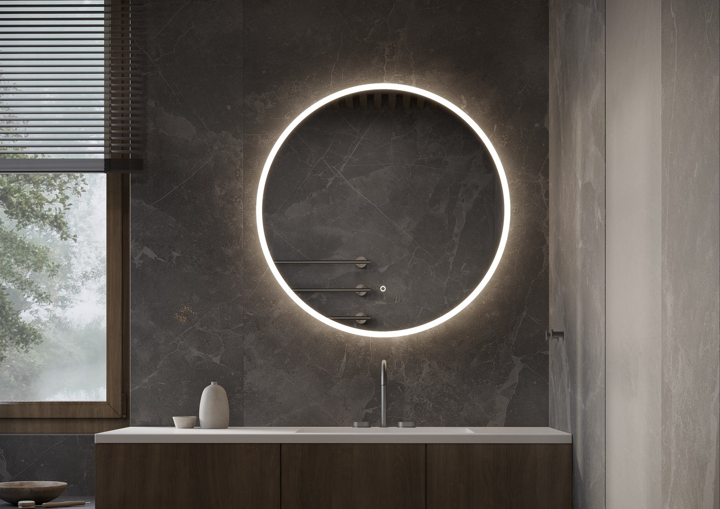 Ronde spiegel 800 mm met directe en indirecte verlichting rondom incl, spiegelverwarming & dimbare touch met warm/koud wissel
