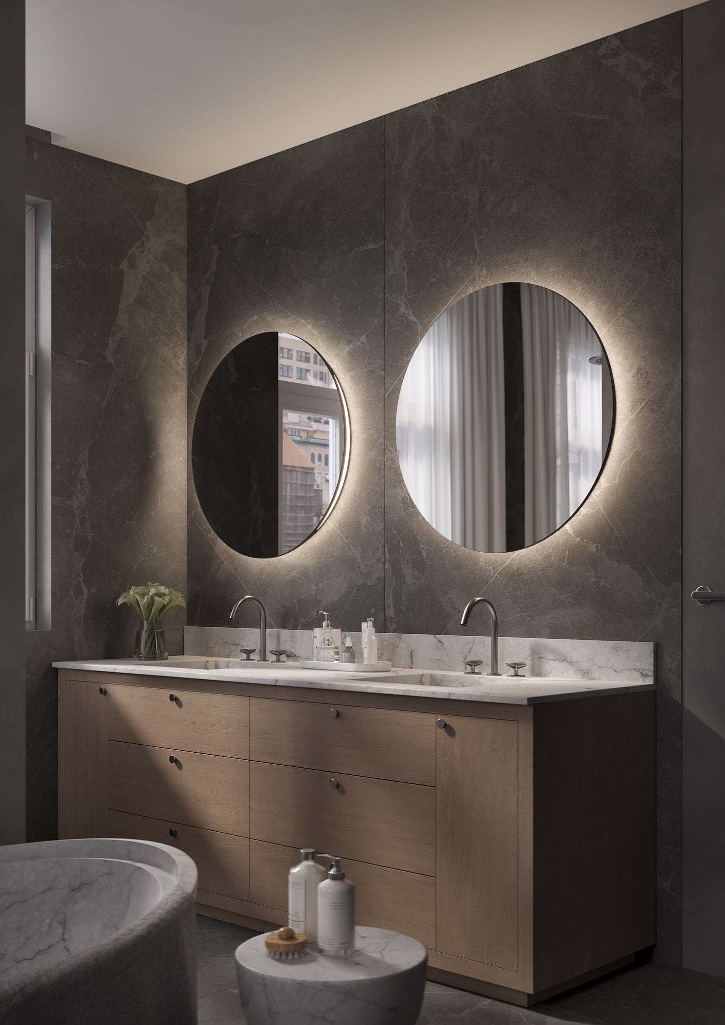 Ronde spiegel 800 mm met indirecte verlichting rondom incl. verwarming & dimbare sensor
