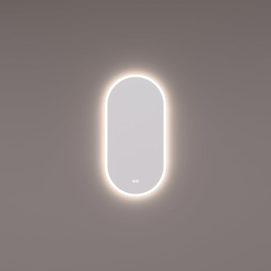 Voorraad spiegel ovaal-recht met directe en indirecte LED verlichting rondom 45x90x3cm + touch dimmer + spiegelverwarming + kleurenwissel