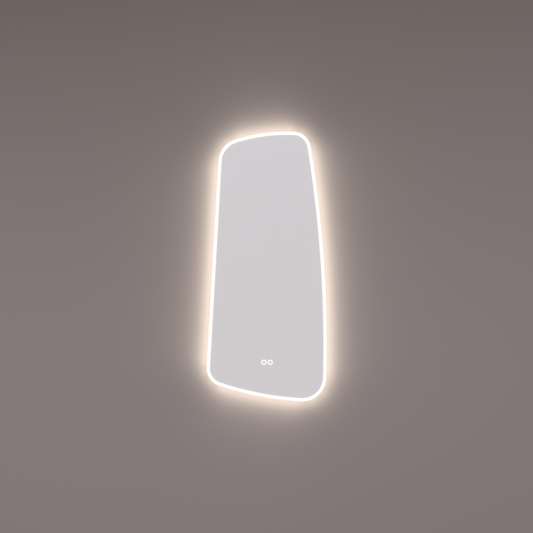 Voorraad spiegel organisch met directe en indirecte verlichting rondom 40x90x3cm + spiegelverwarming + kleurenwissel + touch dimmer