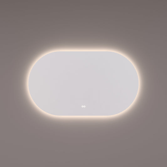 Voorraad spiegel ovaal-recht met indirecte LED verlichting rondom 120x70x3cm + spiegelverwarming + kleurenwissel + touch dimmer