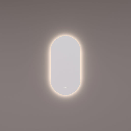 Voorraad spiegel ovaal-recht met indirecte LED verlichting rondom 50x100x3cm + spiegelverwarming + kleurenwissel + touch dimmer