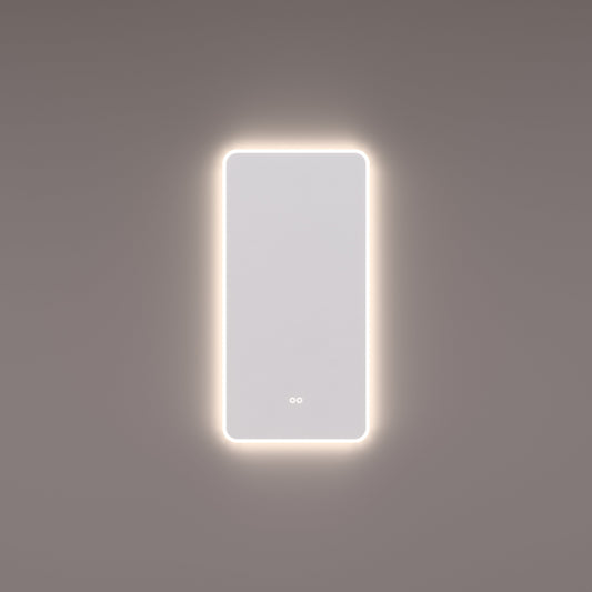 Voorraad spiegel met afgeronde hoeken en met directe en indirecte LED verlichting rondom 45x90x3cm + spiegelverwarming + kleurenwissel + touch dimmer