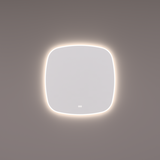 Voorraad spiegel Deens ovaal gelijkzijdig, 60x60 cm met directe en indirecte led rondom + spiegeverwarming, kleurenwissel en touch dimmer