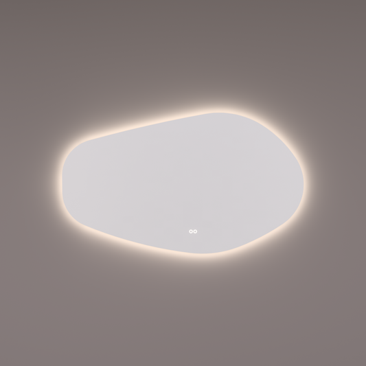 Voorraad spiegel organisch, 140x75 cm met indirecte led rondom + spiegeverwarming, kleurenwissel en touch dimmer