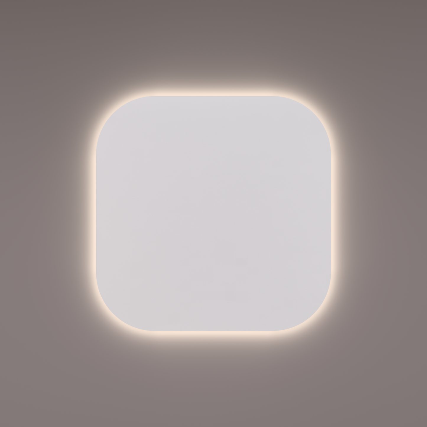 Voorraad spiegel basic line gelijkzijdig afgerond en met indirecte LED verlichting rondom 80x80x3 cm + spiegelverwarming en infrarood sensor dimmer