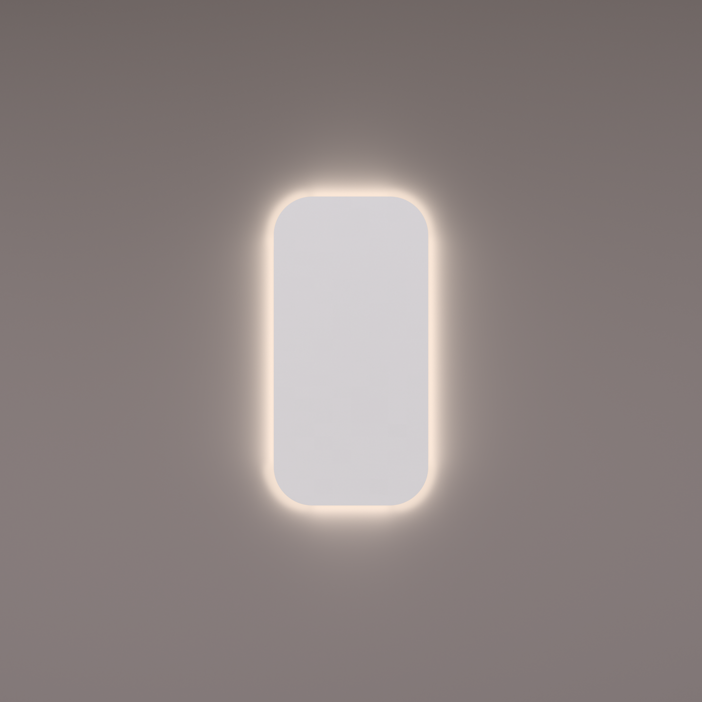 Voorraad spiegel basic line verticaal afgerond en met indirecte LED verlichting rondom 40x80x3 cm + spiegelverwarming en infrarood sensor dimmer