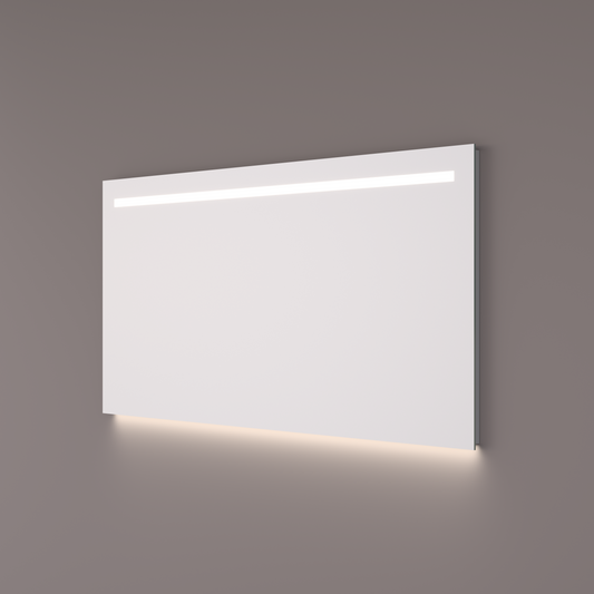 Voorraad spiegel basic line recht met horizontale LED baan en indirecte verlichting onder 80x70x3 cm + spiegelverwarming en infrarood sensor dimmer