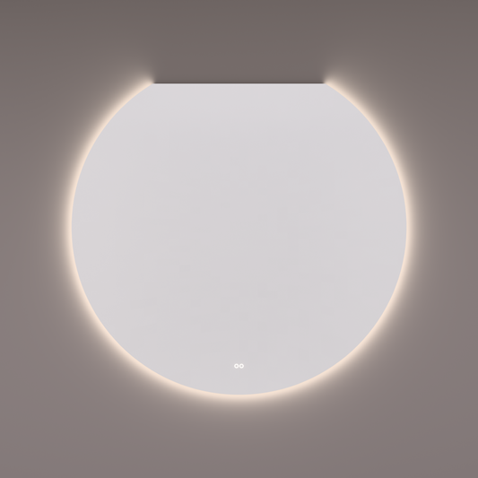 Voorraad spiegel sun-line plafond rond met indirecte LED verlichting in de afronding, diameter 140 en 72B x 130H cm + spiegelverwarming + kleurenwissel + touch dimmer