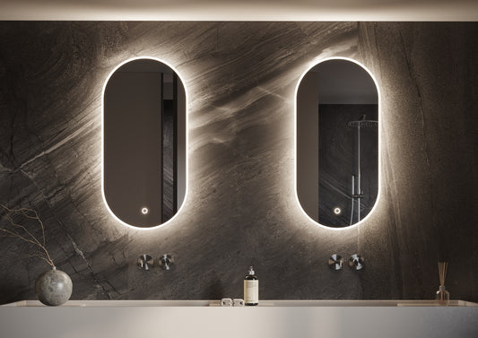 Ovale spiegel 450x900 mm met directe en indirecte verlichting rondom incl, spiegelverwarming & dimbare touch met warm/koud wissel