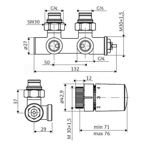HSK Middenaansluiting wand / kraanset haaks