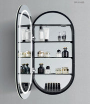 HIPP Design Luxe ovaal-rechte spiegelkast in mat zwart met LED baan rondom | SPK 91000