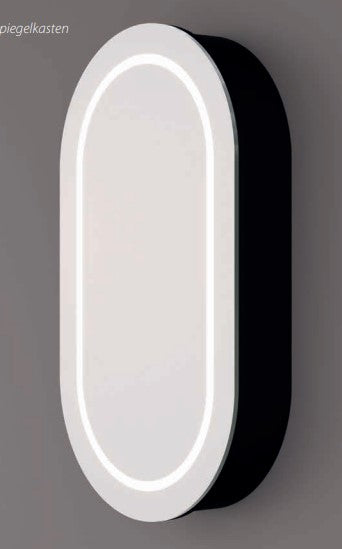 HIPP Design Luxe ovaal-rechte spiegelkast in mat zwart met LED baan rondom | SPK 91000