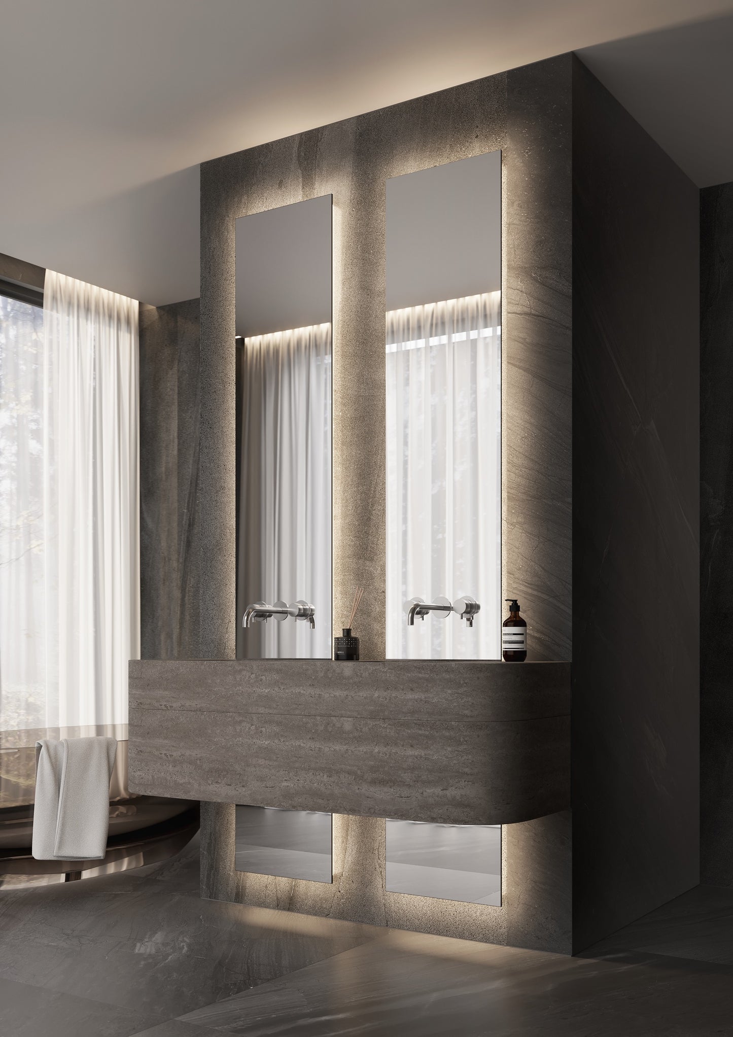 Maatwerkspiegel 400x400-600 mm deel 2 incl. indirecte verlichting 3-zijde
