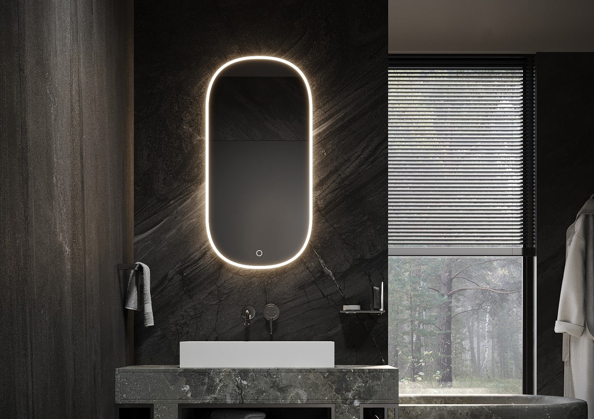 Nieuw ovale spiegel 450x1050 mm met directe en indirecte verlichting rondom incl, spiegelverwarming & dimbare touch met warm/koud wissel