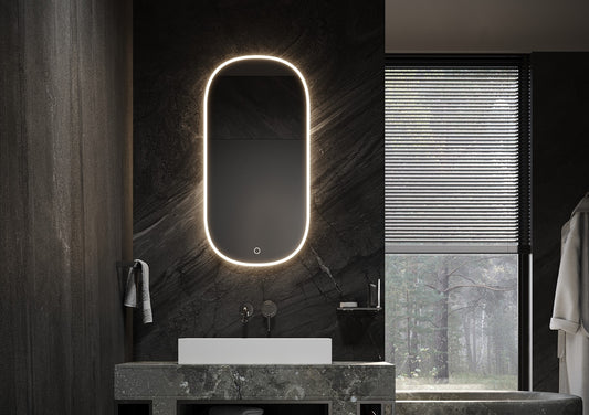 Nieuw ovale spiegel 450x1050 mm met directe en indirecte verlichting rondom incl, spiegelverwarming & dimbare touch met warm/koud wissel