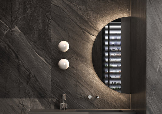 Toiletspiegel half rond 400x800 mm incl. indirecte verlichting ronde zijde zowel links als rechts te bevestigen