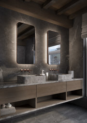 Spiegel brushed messing 450x900 mm met indirecte verlichting, dimbare sensor en spiegelverwarming