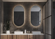 Ovale maatwerkspiegel brushed messing (aanzichtrand 5 mm) met indirecte led verlichting rondom