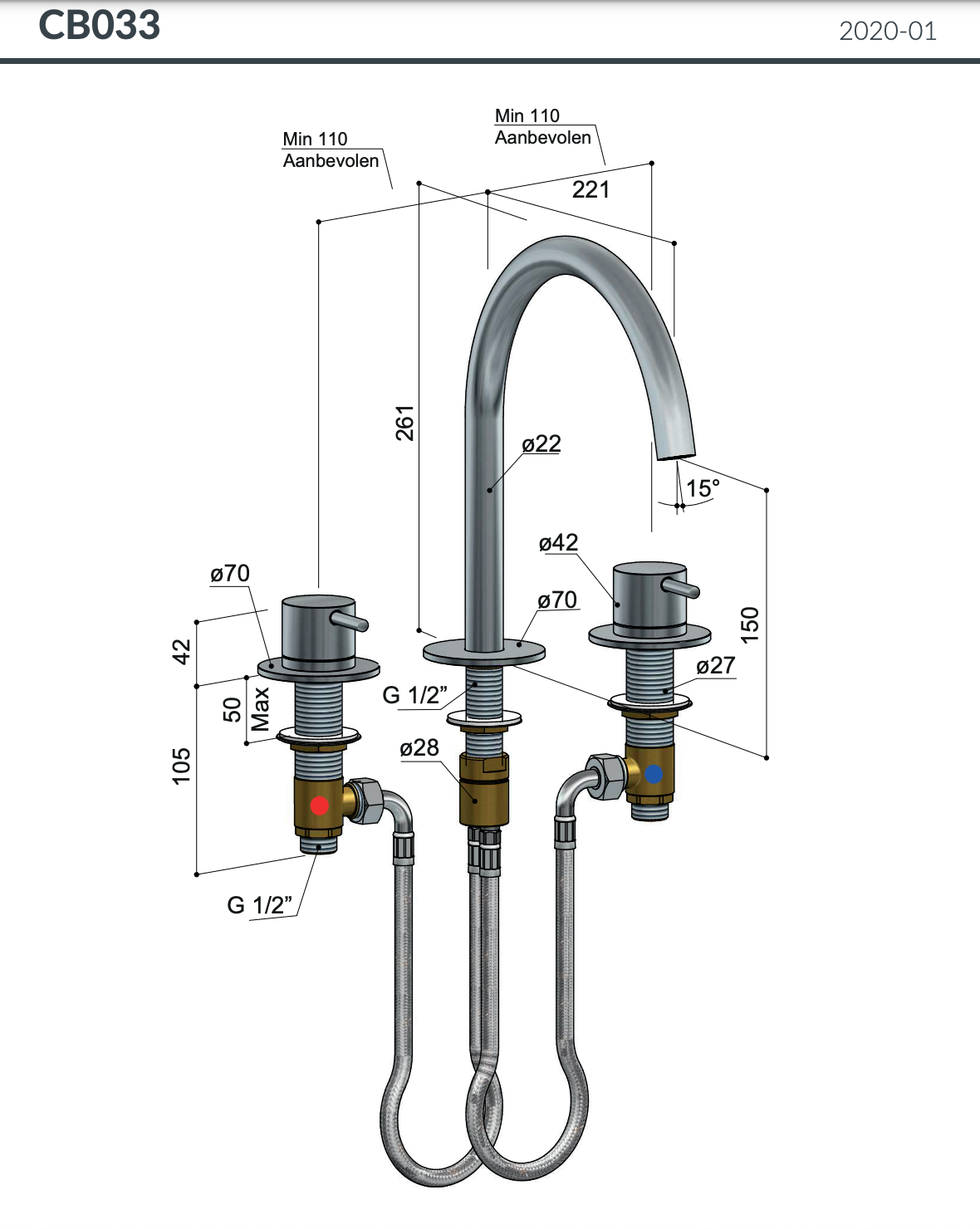 Hotbath Cobber CB033 wastafelkraan - mat wit