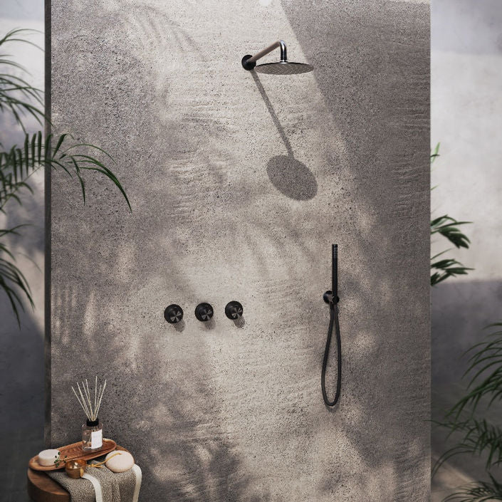 Hotbath Archie IBS33 inbouw doucheset RVS 316 - Geborsteld Gunmetal PVD - Staaf handdouche - 30cm hoofddouche (1,5cm) - Plafondbuis 20cm