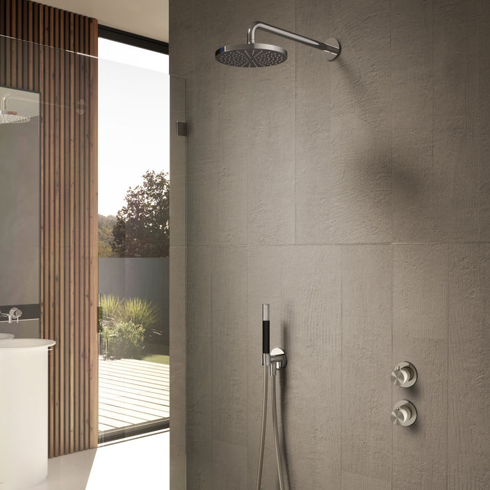 Hotbath Cobber IBS7009 inbouw doucheset - staafhanddouche - 20cm hoofddouche - plafondbuis 15cm - glijstang - geborsteld messing