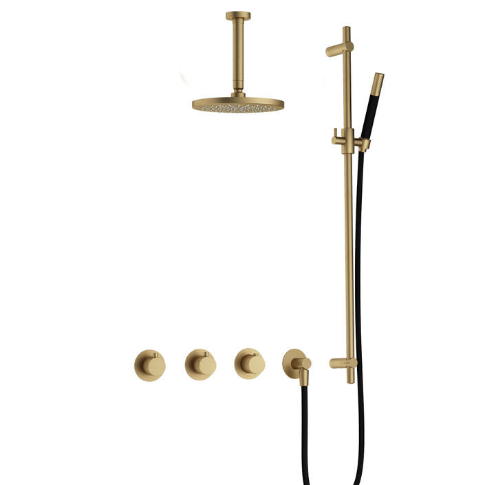 Hotbath Cobber IBS70 inbouw doucheset - staafhanddouche - 25cm hoofddouche - 15cm plafondbuis - glijstang - geborsteld messing