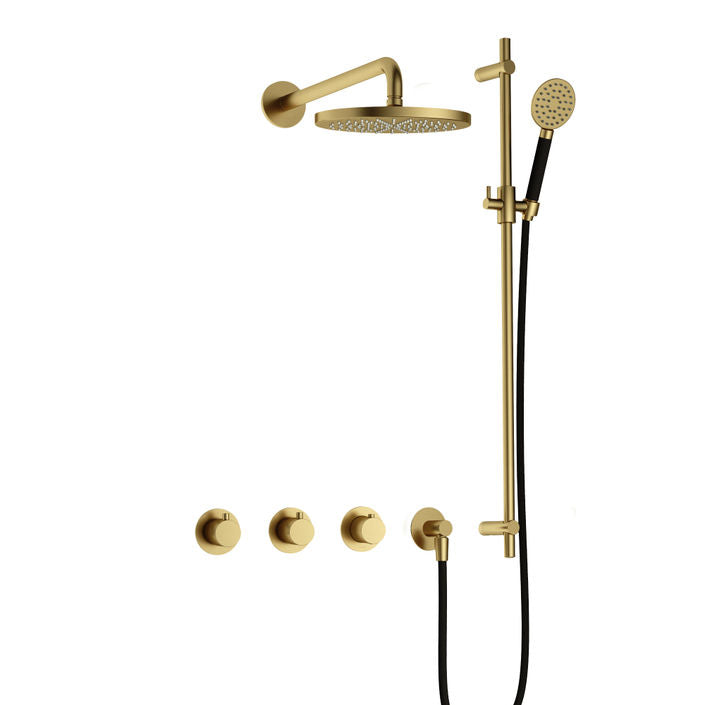 Hotbath Cobber IBS70 inbouw doucheset - ronde handdouche - 25cm hoofddouche - wandarm - glijstang - geborsteld messing pvd
