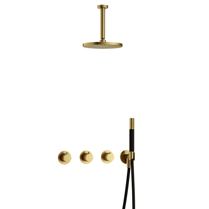 Hotbath Cobber IBS70 inbouw doucheset - staafhanddouche - 25cm hoofddouche - 15cm plafondbuis - wandhouder - geborsteld messing pvd