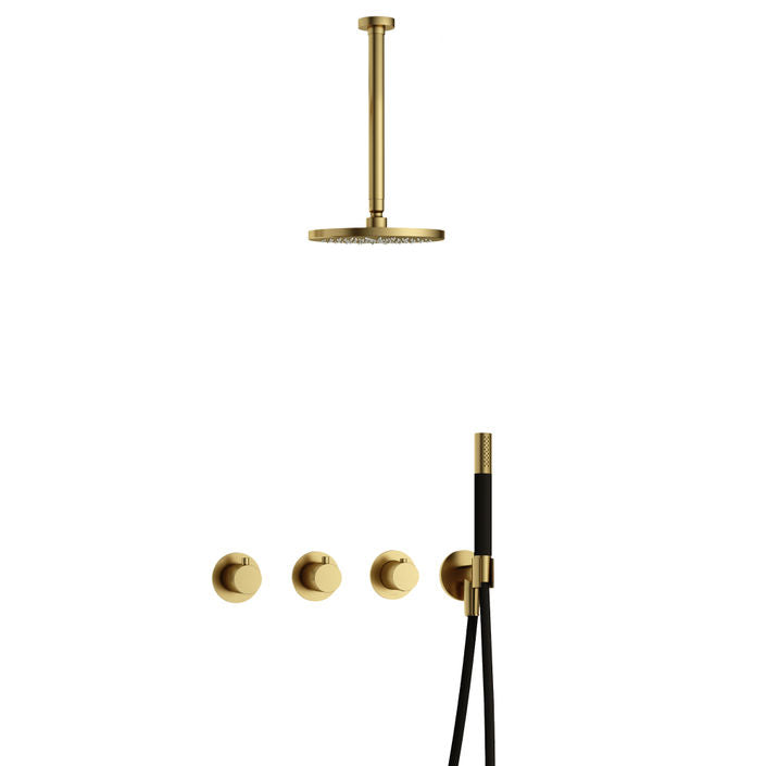 Hotbath Cobber IBS70 inbouw doucheset - staafhanddouche - 25cm hoofddouche - 30cm plafondbuis - wandhouder - geborsteld messing pvd