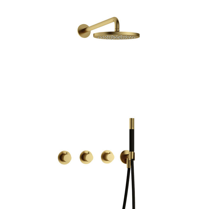Hotbath Cobber IBS70 inbouw doucheset - staafhanddouche - 25cm hoofddouche - wandarm - wandhouder - geborsteld messing pvd