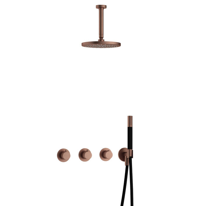 Hotbath Cobber IBS70 inbouw doucheset - staafhanddouche - 25cm hoofddouche - 15cm plafondbuis - wandhouder - geborsteld koper pvd
