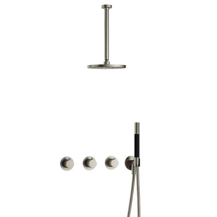 Hotbath Cobber IBS70 inbouw doucheset - staafhanddouche - 25cm hoofddouche - 30cm plafondbuis - wandhouder - geborsteld nikkel